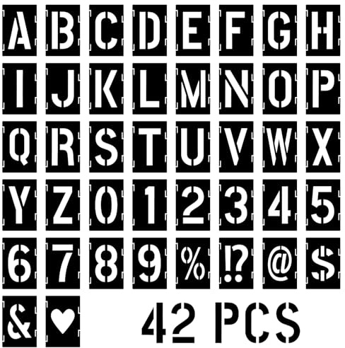 Juego de 42 Plantillas Reutilizables,Plantillas de Letras y Números Entrelazadas, Plantillas de Plástico para Letreros de Madera y Manualidades (5cm)