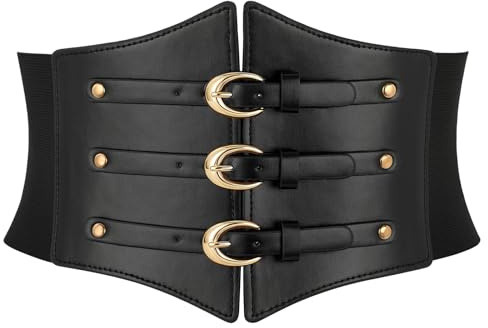 SANSTHS Corset Belt for Women Wide Elastic Waist Belt | Adjustable Dress Belt with Gold Buckle Vintage Waist Cincher Ladies for Dresses Costume