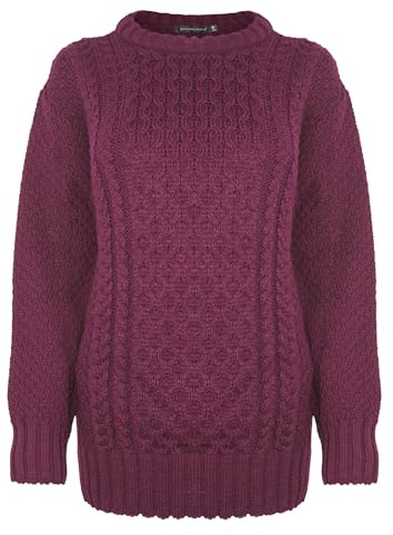 Generation Fashion New Ladies Women Long Sleeve Knitted Jumper Cable Knit Sweater Crew Neck Pullover Top Plus Size [Wine,S-M]