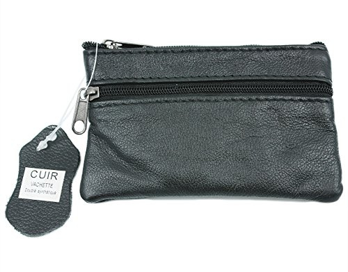YEHMAN Porte-Monnaie Plat en Cuir véritable de Vachette pour Poche de Pantalon et Veste (Noir)