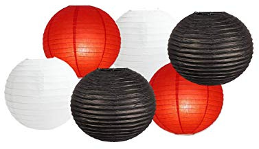Paper Lanterns Mix Color Packs of 6 Round Paper Lanterns Lampshade (Red Black Shade, 8 (20 Cm))