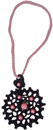 collana uncinetto lavorato a mano con cotone nero lurex e rosa antico