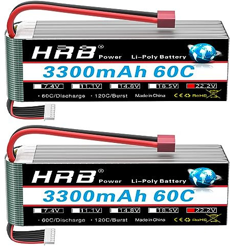 HRB 2 Packungen 6S 3300 mAh 22,2 V 60 C LiPo-Akku mit T-Stecker für ferngesteuertes Auto, Boot, LKW, Heli-Flugzeug (Dean T)