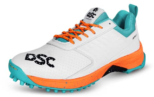 DSC Jaffa 22 Cricket Shoes, Color: White/Orange, Size: 9 UK/10 US/43 EU, for Mens & Boys, Material: Mesh, Breathable Mesh, Non-Slip Sole for Improved Durability for Stability