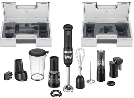 BLACK+DECKER Kitchen Wand Cordless Immersion Blender, 6 in 1 Multi Tool Set, Hand Blender with Charging Dock, Black (BCKM1016KS10)