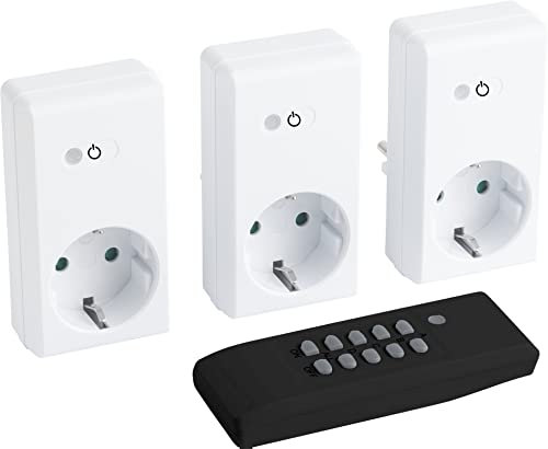 Meister Funksteckdosen-Set 4-teilig - 3600W - 4 Kanäle & 1 Master-Kanal - Mit Fernbedienung - Selbstlern-Funktion - 30 m Reichweite - IP20 Innenbereich / Funkschalt-Set / Funk-Fernschalter / 7474240