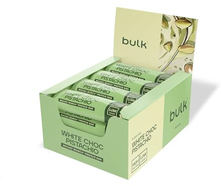 Bulk Macro Munch Barre Protéinée | Chocolat Blanc Pistache | 12 x 62g | 20g de protéines par barre | Faible en sucre | Riche en fibres | Texture à trois couches | Idéale à emporter