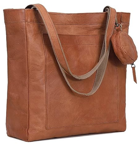 Dhk Devil Hunter Killer Vintage-Tragetasche aus echtem Leder mit Henkel, Handtasche für Damen – Braun