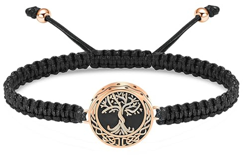 VCCWYQK Pulsera de urna del árbol de la vida para las cenizas para mujeres y hombres, joyería de cremación, ajustable, pulsera de cuerda conmemorativa, 26cm, Acero inoxidable, Sin gemas