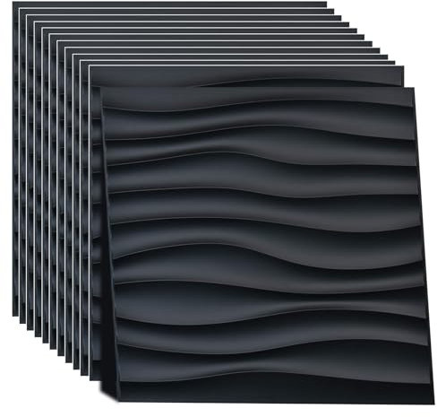 12 Piezas Paneles Decorativos 3D 30 x 30cm, PVC Revestimiento de Paredes Impermeable, Paneles de Pared 3D para Decoración de pared Interior Color Negro mate, Reciclable para Techo,Salón (K)