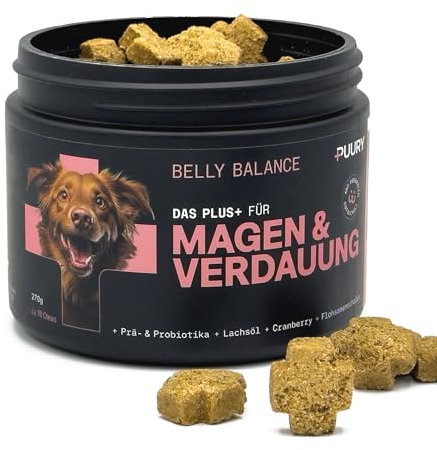 PUURY® Probiotika-Komplex für Hunde für eine ausgewogene Darmflora | Leckere Snacks zur Darmsanierung | Mit Flohsamenschalen, Prä- und Probiotika, Lachsöl | 90 Leckerlis (270g), 3 Monatsvorrat