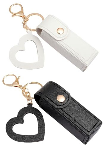 Sarini 2 pièces boîte de Rouge à lèvres Porte-clés boîte de Rouge à lèvres avec Miroir Pochette de baume à lèvres Portable pour Brillant à lèvres boîte de Rouge à lèvres Porte-clés Cadeau de