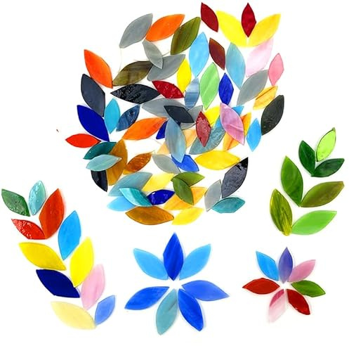 DIY Glass Petal Mosaic Tiles, 100 Pieces Assorted Size and Colors Stained Glass Flower Leaves Handmade Crafts, Decorations for Home, Kitchen,Bathroom Mosaic Projects, Easy for Beginners