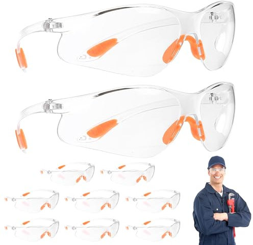 BieMian 10 Stück Schutzbrille Arbeitsschutzbrillen, Transparent Sicherheitsbrillen Arbeitsschutzbrille mit Gummieinsatz Augenschutzbrille für Schießsport Herren Damen (Orange)