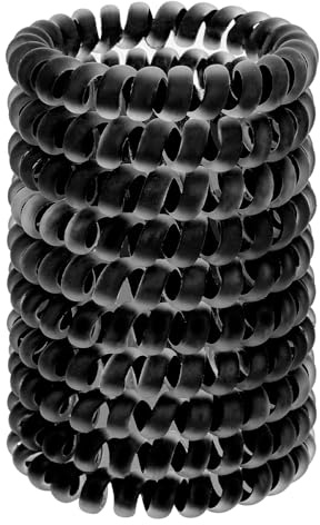 JessLab Spiral Hair Ties, 10 Pcs No-Damage Elastic Bands, Bobbles for Women | Jet Black, Small Clear Coils for Thick or Fine Ponytails, Kids and Girls, Water-Resistant for Swimming, Gym, School