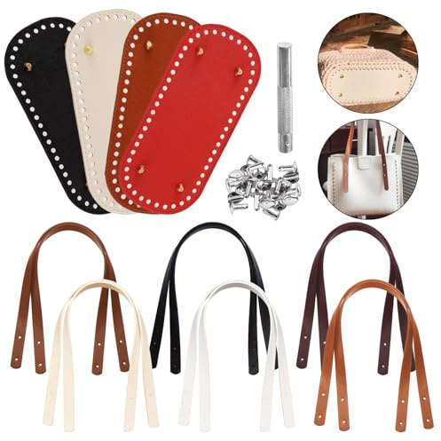 65 Piezas PU Asas para Bolsos Asas para Bolsos Crochet en 6 Colores Asas de Bolsos Perforada 4 Fondos de Bolso Tejidos Asa Bolsa Fondo Set Bolsos de Repuesto Mochilas Bolsas de Playa Bolsas de Hombro