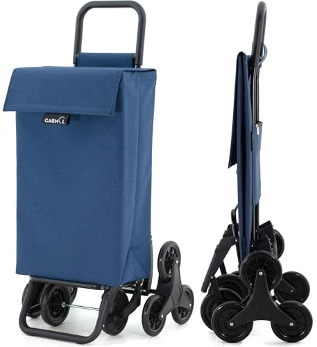 GARMOL Carro de la Compra Plegable 48 Litros | Carro de la Compra 8 Ruedas Gran Capacidad | Carrito Compra Plegable Color Azul Marino