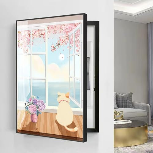 TRAGLO Couvercle de Panneau électrique décoratif pour Compteur électrique, disjoncteur caché, Peinture décorative, boîte à fusibles créative pour Salon(Style 4,40x50cm(15.7x19.7in))