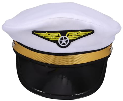 Cabilock Pilotenmütze für Erwachsene, Verstellbar, Weiß, für Kostümpartys