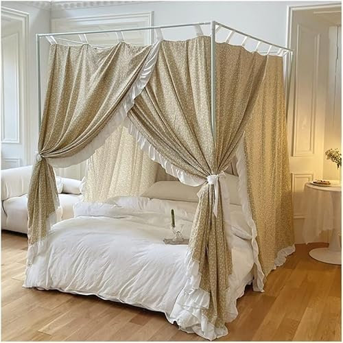 Elegante toldo de mosquitera a prueba de luz con 4 postes de esquina, cortina de cama para adultos, niñas y niños, marco resistente, decoración romántica de dormitorio (amarillo)
