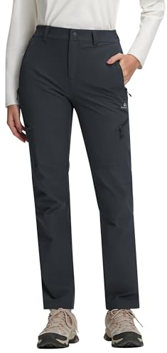Cargo Work Pants Womens Climbing Hiking Water Resistant Black Pants with Elastic Waist Zip Pockets Softshell Travel Camp