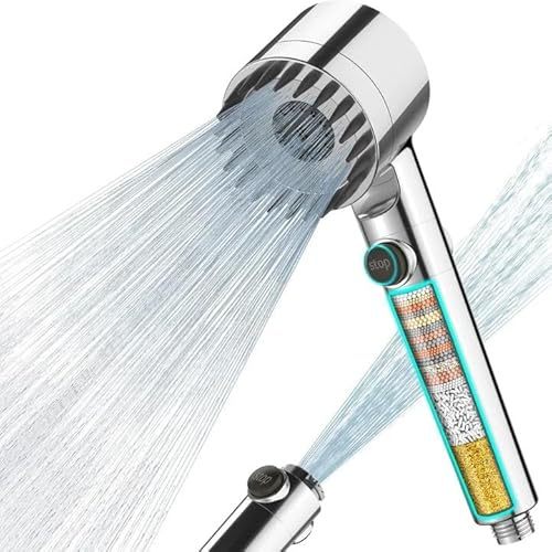 MEKO Duschkopf mit Filter in 15 Schichten, Hochdruck Handbrause mit 1,5 M Schlauch, 3+1 Strahlarten, Shower Head für Entfernen vom harten Wasser, Rest-Chlor, Bakterien und Schwermetall