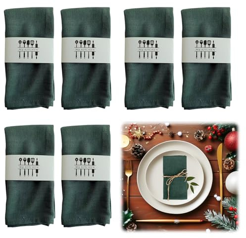 Yuragim 6-pack jullinneservetter i tyg, 6-pack återanvändbara servetter av linne och bomull, 40 x 40 cm, tygservetter för julmiddag, bröllop, födelsedag