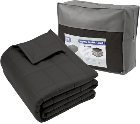 Harbour Housewares Couverture Lestée avec Sac de Rangement - 150 x 200cm - 8kg - Noir - 1x Lourd Adulte Coton Lit Couverture Jet avec des Perles de Verre | Construction à 7 Couches | Anxiété Thérapie