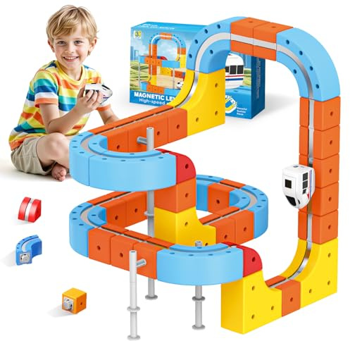 80 Piezas DIY Cube Track, Regalo Niño Niña 3 4 5 6 7 8 Años Tren Magico de Cubos Juguetes Niño 3-8 Años Conjunto de Tren Eléctrico Clickrail con Pista