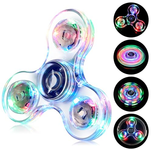 SCIONE Spinner LED con Efectos de Luz para Niños y Adultos, Juguete Sensorial Antiestrés para la Ansiedad y el Enfoque, Fidget Spinners para Niños y Adultos, Blanco