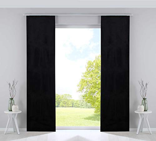 Gardinenbox 2er Set Flächenvorhänge Verdunkelung Schiebegardinen »Milano« Samt Blickdicht Blackout Paneelwägen Beschwerungsstangen Schwarz HxB 245x60 cm, 203571-2