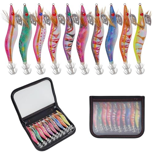 Luminous Fishing Lures Squid Jig Hooks - 10pcs Saltwater Hard Bait Artificial Lures Glow in Dark for Octopus Cuttlefish(2.5#-10PCS)