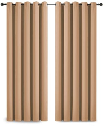Yorkshire Bedding Blackout Curtains Ring Top 90x90 -Thermal Insulated Door Beige Curtains for Bedroom Decor Energy Saving Room Darkening Panels + 2 Tiebacks