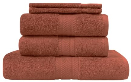 Sensei Maison - Ensemble de Bain 5 pièces - (1 Drap de Bain + 2 Serviettes de Toilette + 2 Gants) - Eponge Unie - 100% Coton - 550gr/m² - Luxury - Terracotta