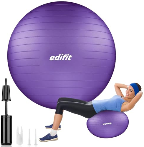EDIFIT, Pelota de Pilates, 55,65 y 75, Ejercicio en Casa, Incluye Hinchador, Fitball, Embarazadas, Accesorios Yoga, Gimnasio, Varios Tamaños (55cm, Violeta)