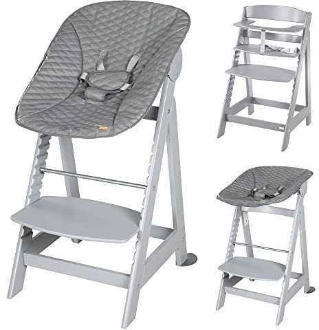 roba Born Up Treppenhochstuhl, Set 2in1, Stone gesteppt', Hochstuhl mit Liegefunktion, ab Geburt