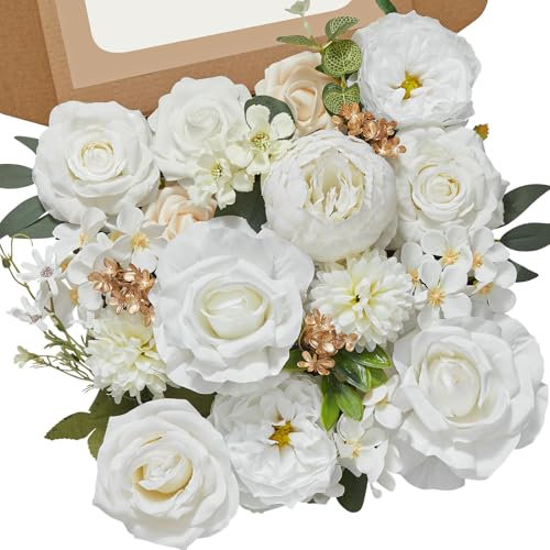 Serwalin Fleurs artificielles blanches réalistes en mousse de soie avec tiges, fleurs de gâteau de printemps pour bouquet de mariée, maison, fête, centre de table, arrangement floral