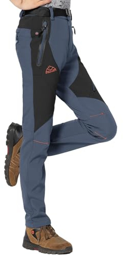 Rdruko Waterproof Fleece Lined Trousers Womens Thermal Winter Pants Outdoor Camping Hiking Walking Snow Ski Warm Trousers Zip Pockets Cold Gray M