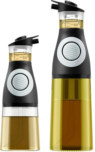 Belwares Oil and Vinegar Dispenser Set - Glass Olive Oil Cruet Bottles with Measuring Cup - Non-Drip Kitchen Dispenser for Cooking, Salad Dressing, and Meal Prep - 2 Dishwasher-Safe Containers