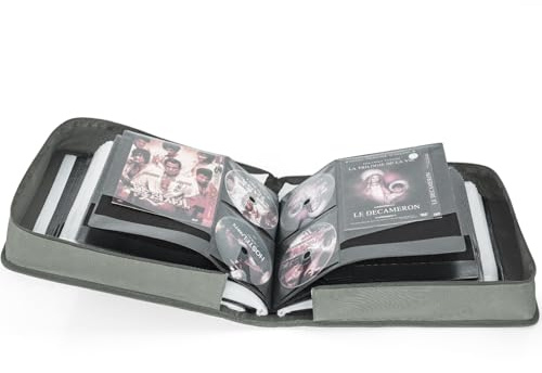 AKOZLIN DVD CD-förvaringslåda, 200 diskenheter, 100 häftapparater | Extra breda titelblad, bärbar päronhållare, plånbok, skyddande film media-förvaring