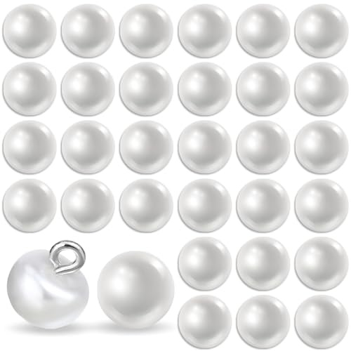 Aeaocvo Lot de 30 boutons décoratifs avec perles à coudre pour vêtements, robes de mariée, chemises, bijoux, loisirs créatifs, 10 mm, boutons décoratifs en résine et plastique Blanc