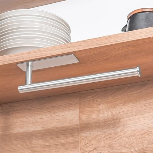 ELMOWO - Premium Edelstahl Küchenrollenhalter ohne Bohren selbstklebend inkl. Spezialkleber (extrem sicherer Halt) Küchenrollenhalterung für Küchenschrank, Spülbecken oder zur Wandbefestigung (silber)