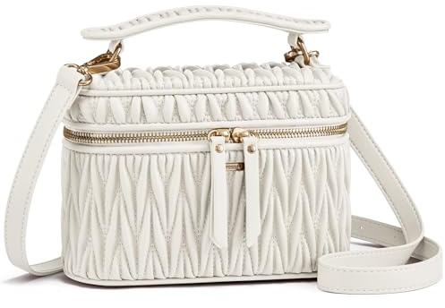 LOVEVOOK Umhängetasche Damen, Modisch Ähren-Stickgarn, Crossbody Bag Damen mit Abnehmbarem Schultergurt, PU Leder Handtasche Klein, Umhängetasche Klein für Alltag, Arbeit, Dates Oder Reisen - Weiß