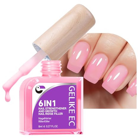 Gelike ec Smalto Indurente per Unghie Forti e Crescita, Cura della Base Smalto per Ripieno delle Onde delle Unghie, per Riparare Unghie Deliate e Fritte, Smalto Colore Rosso Vivo Brillante