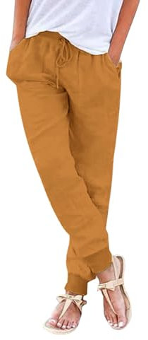 Leinenhose Damen Sommer,Sommerhose Damen Leicht,High Waist Sommerhosen Frauen Leicht und Luftig Große Größen Musselin Hose mit Tunnelzug und Taschen Schwarz Einfarbig Freizeithose Baumwolle Leinen