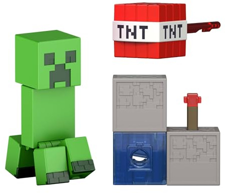 Mattel Minecraft Creeper, Figura de acción con Accesorio y Redstone de construcción, Conjunto a Escala de 8,25cm Coleccionable, Inspirada en el Videojuego, JJR92
