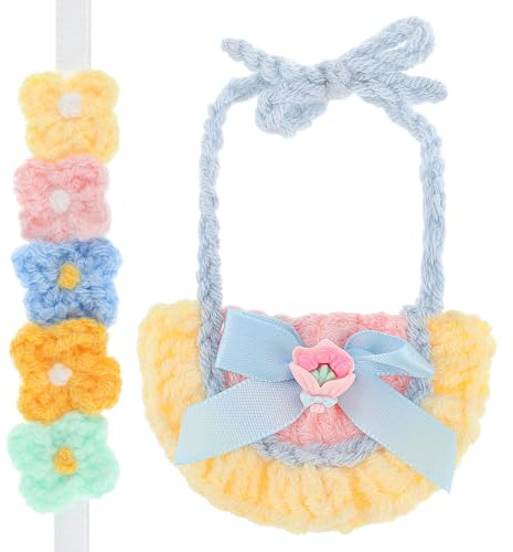 JOINPAYA Set Accessoires pour Poupées Bandeau Floral Tricoté et Bavoir pour Poupées Garçon Fille pour Photos et Collection