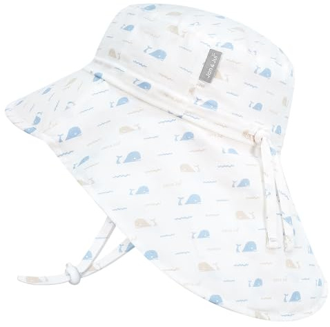 JAN & JUL Boys' Cotton Sun-Hat with Neck Flap, 50+ UPF for Babies and Toddlers (M: 6-24 Months, Whale Tales)