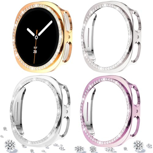 DEALELE [4-pack klockfodral kompatibelt med Samsung Galaxy Watch 8 40 mm, bling, en rad diamant PC skyddande fodral, ersättning klockskydd, stötfångare (40 mm, rosa + roséguld + stjärnljus + silver)