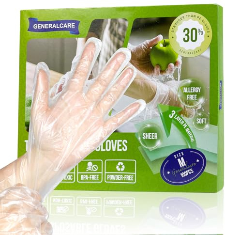 GENERALCARE TPE-Handschuhe, 100 Stück – Extra weich & reißfest, Latexfrei für sanfte Pflege, Lebensmittel, Haushalt und Kosmetik